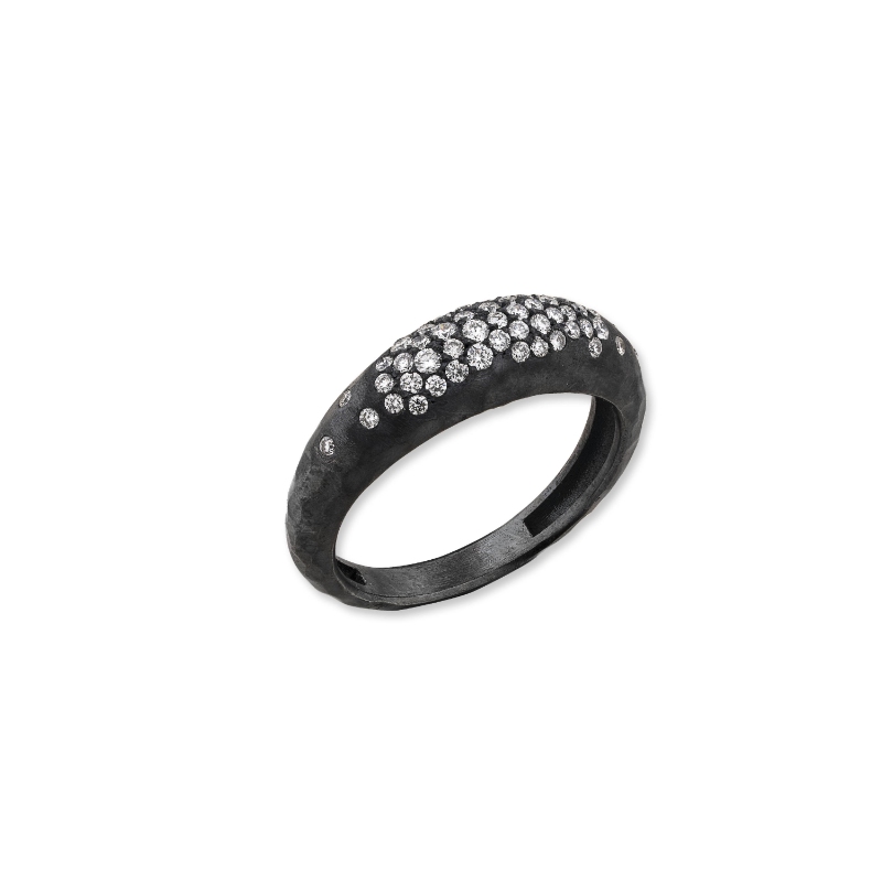 Lika Behar Oxidized Sterling Silver Ring With Diamonds