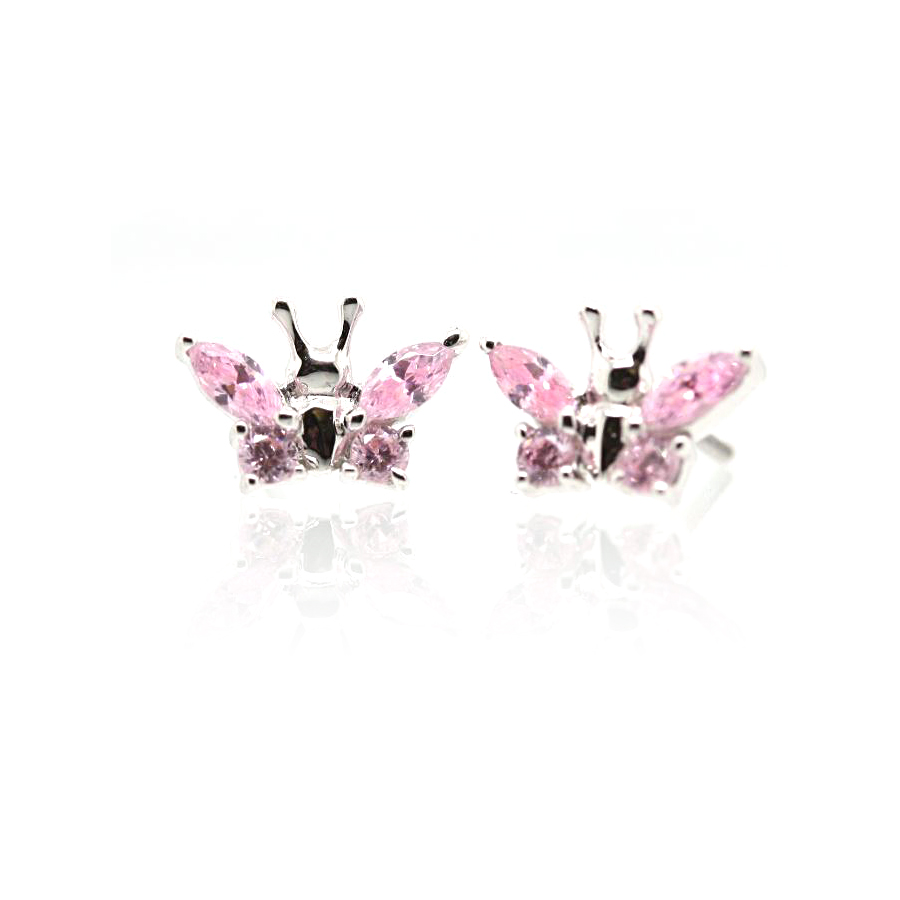 Baby's Sterling Silver Pink Cubic Zirconia Butterfly Earrings