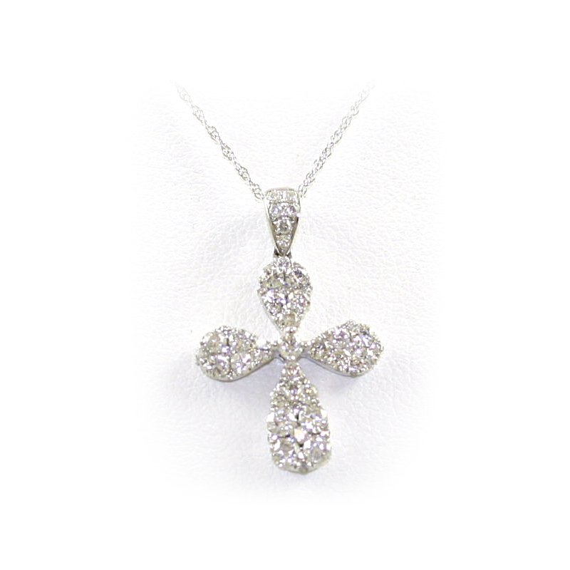 14 Karat White Gold Diamond Cross Pendant Necklace