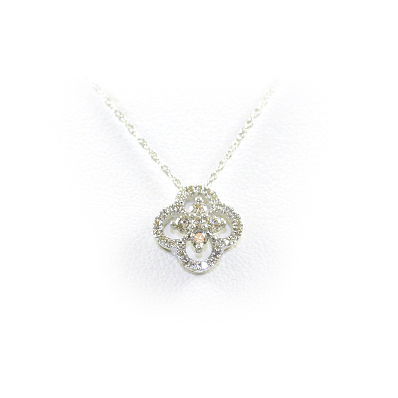 14 Karat White Gold Clover Diamond Pendant Necklace