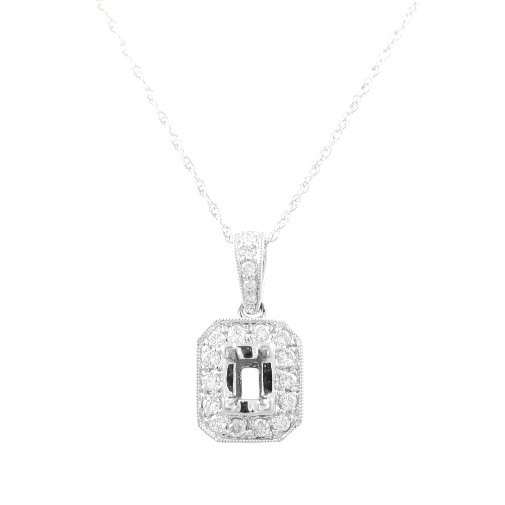14 Karat White Gold Diamond Semi-Mount Pendant Necklace