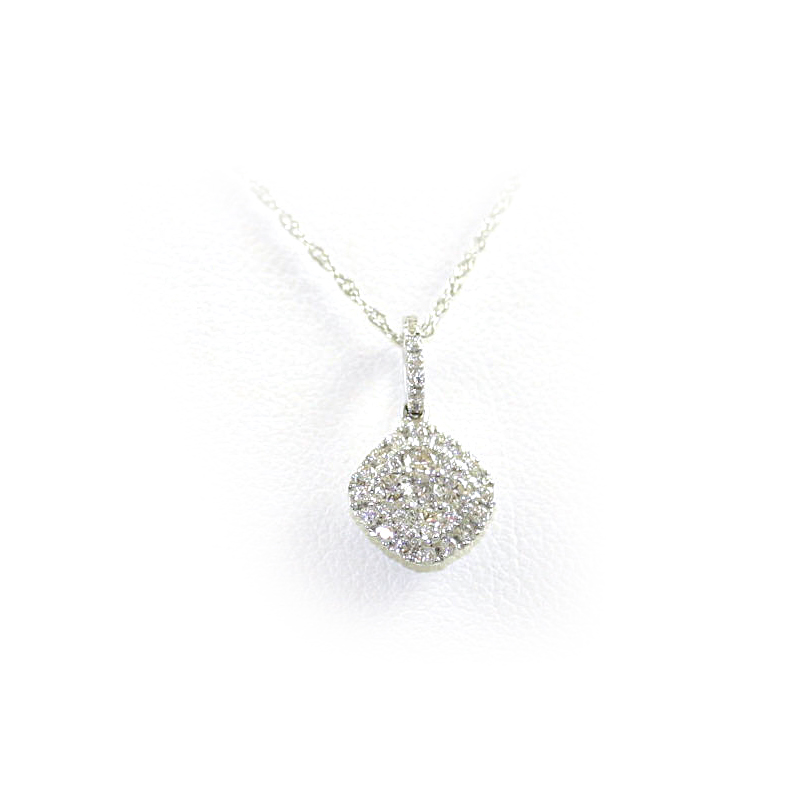14 Karat White Gold Square Diamond Pendant Necklace