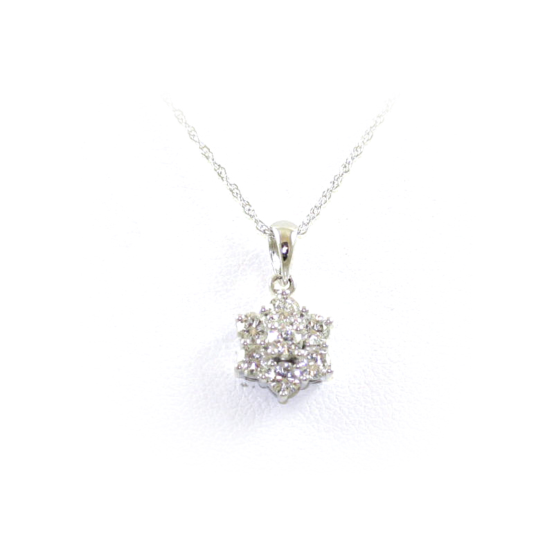 14 Karat White Gold Diamond Cluster Pendant Necklace