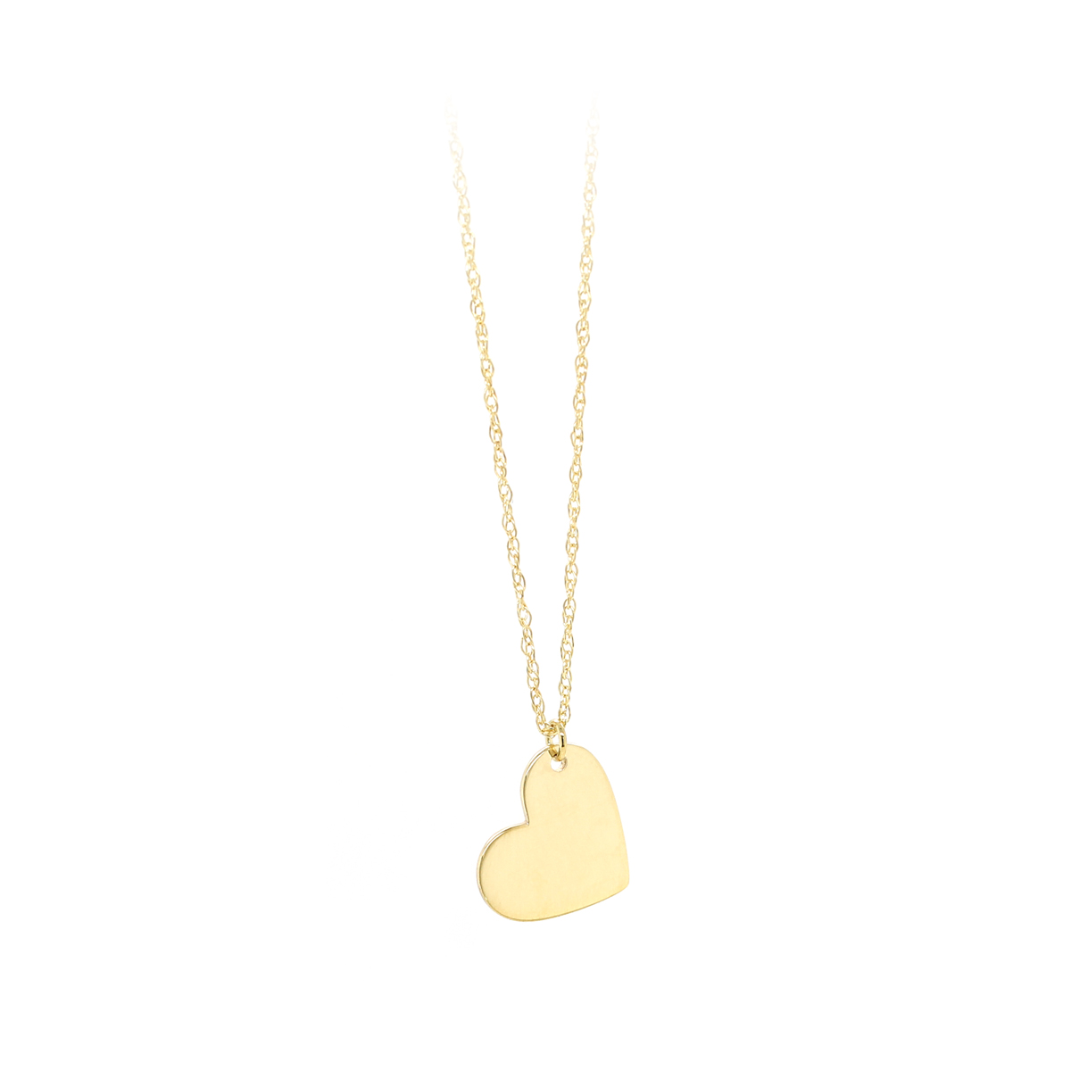 14 Karat Yellow Gold Slanted Heart Pendant Necklace On An 18 Inch Rope Chain With A Lobster Clasp.