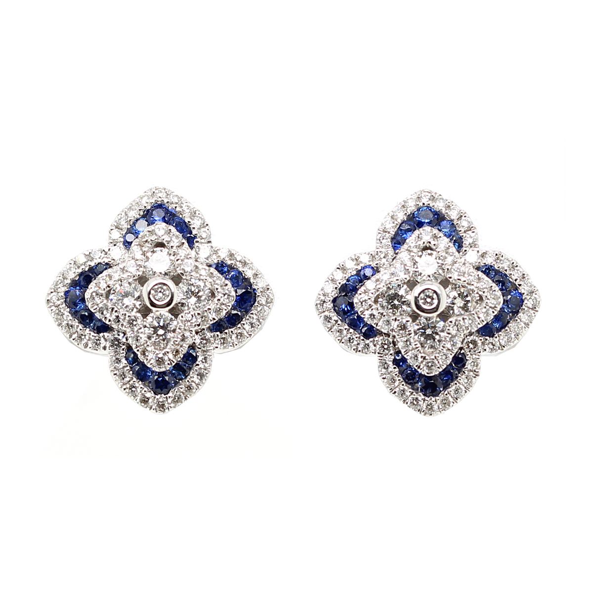 Charles Krypell 18 Karat White Gold Diamond and Blue Sapphire Square Earrings