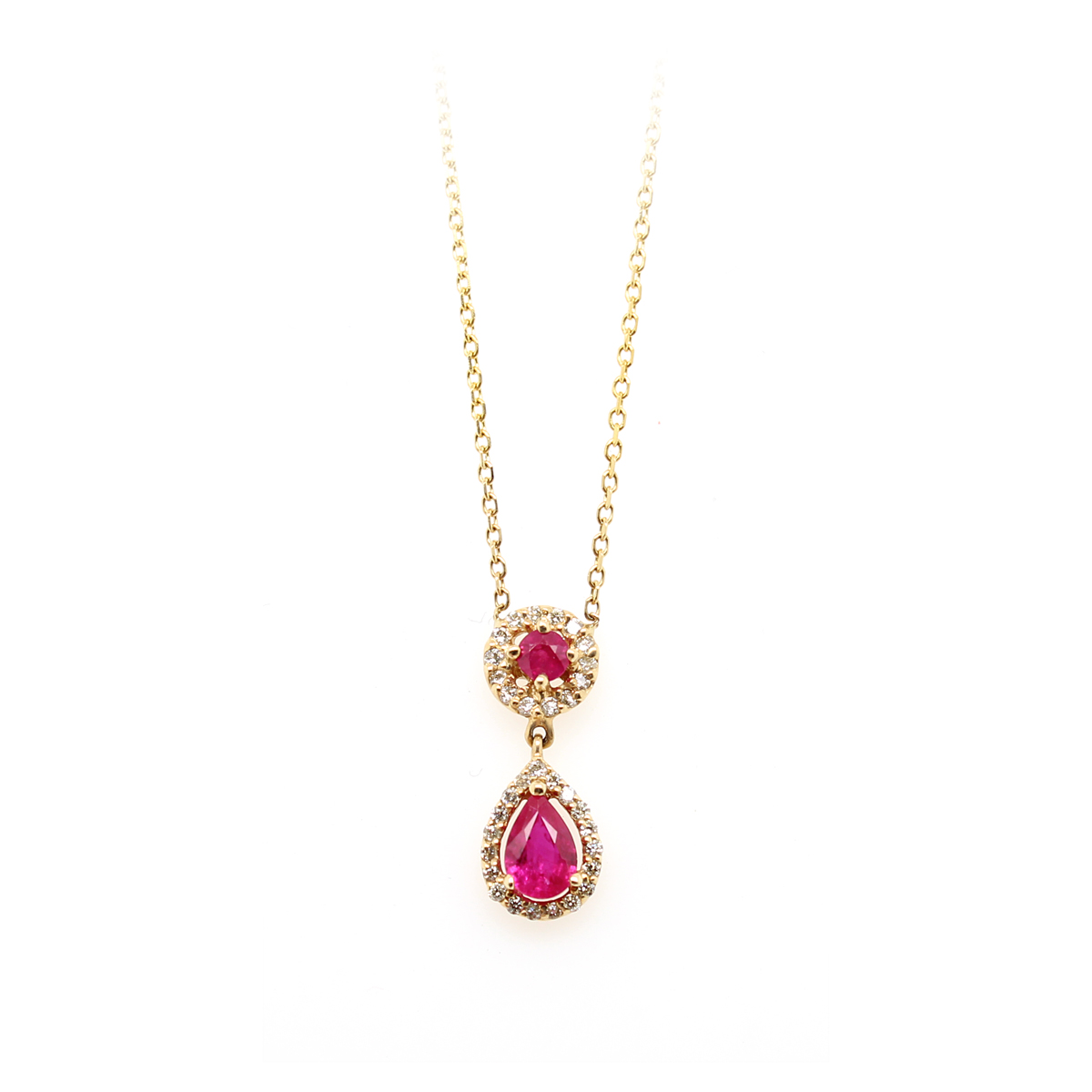 Ryan Gems 14 Karat Yellow Gold Ruby and Diamond Pendant Necklace