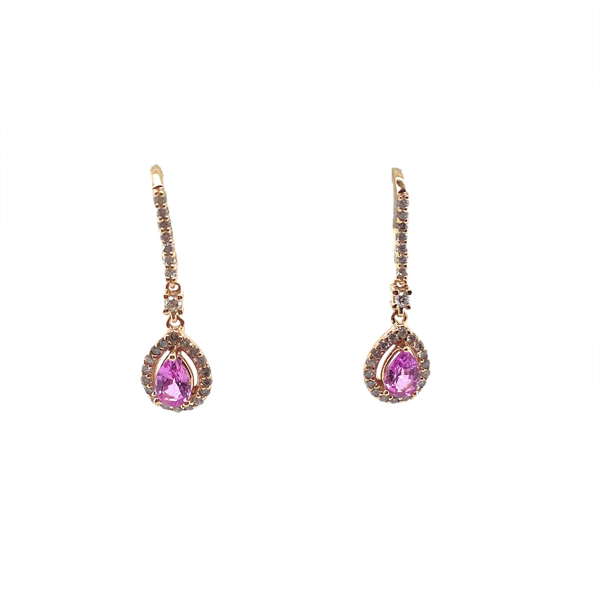 14 Karat Rose Gold Pink Sapphire And Diamond Earrings