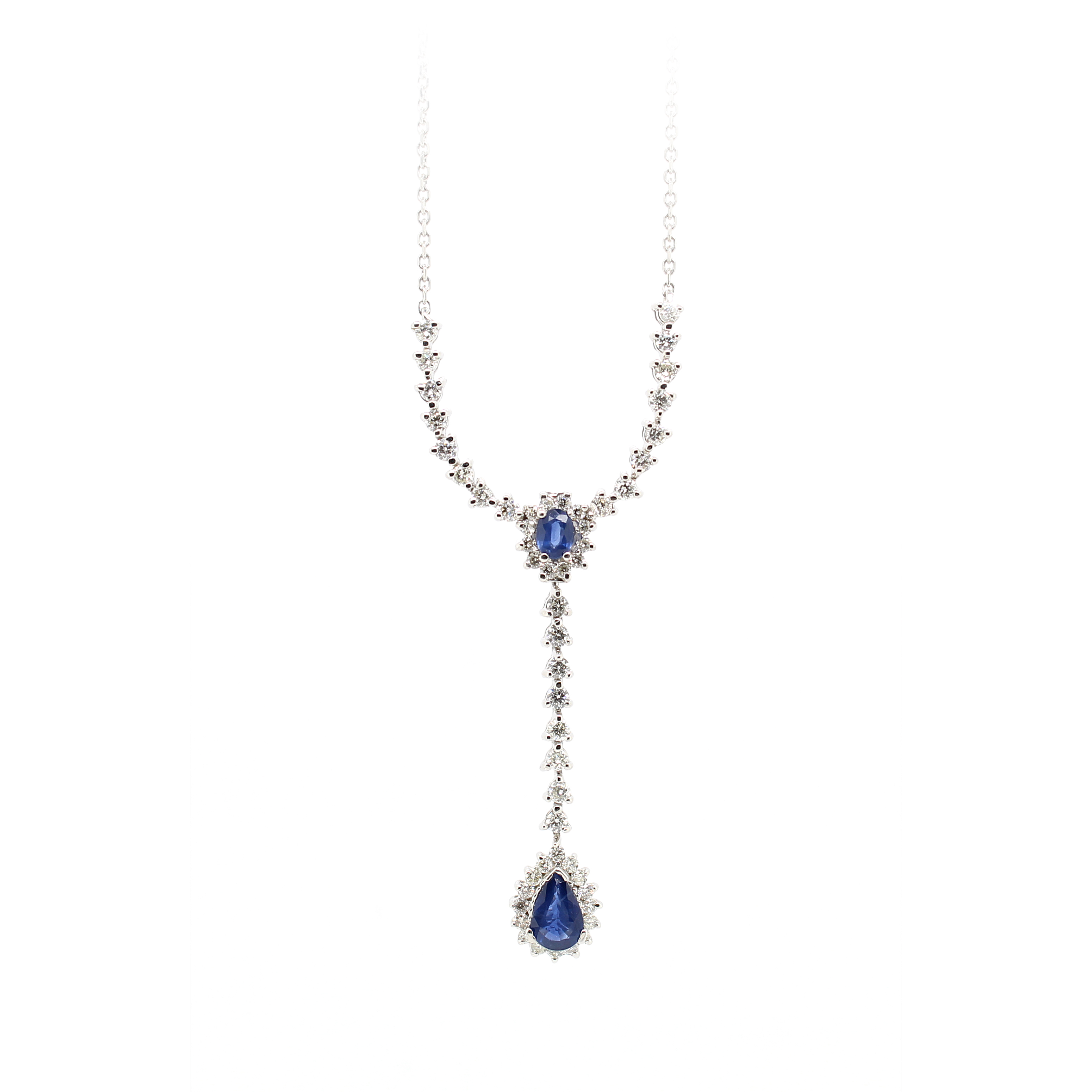 Ryan Gems 14 Karat White Gold Blue Sapphire and Diamond Station Necklace