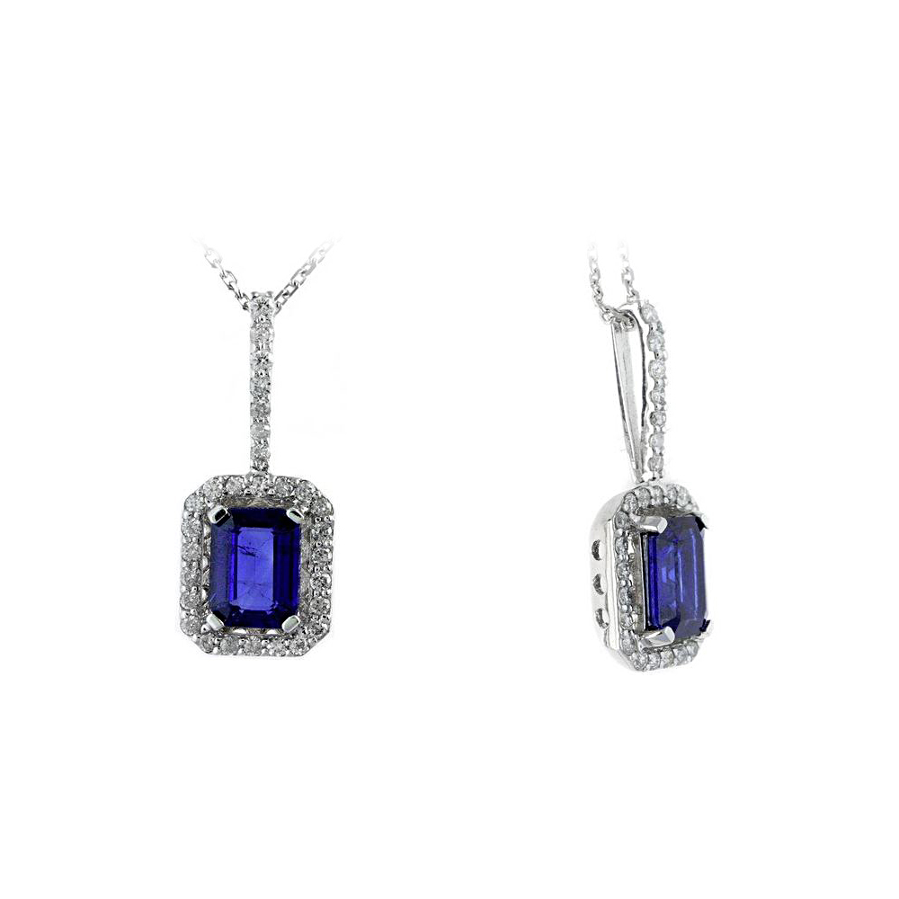 Ryan Gems 14 Karat White Gold Sapphire and Diamond Pendant Necklace