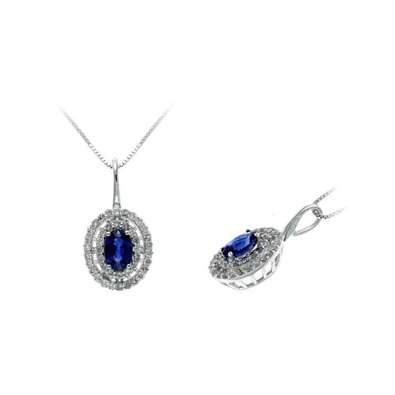 Ryan Gems 14 Karat White Gold Sapphire and Diamond Pendant Necklace