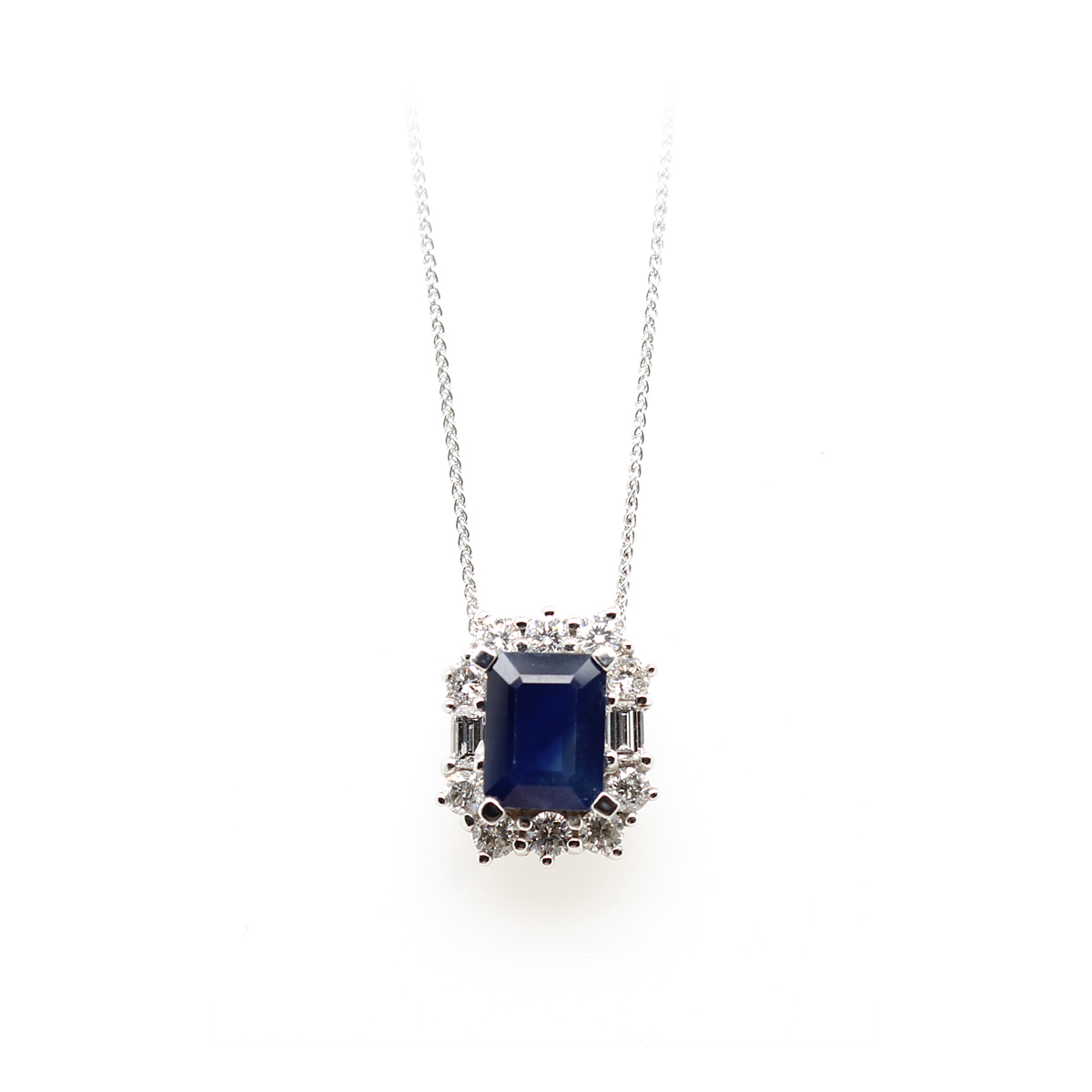 Ryan Gems 14 Karat White Gold Blue Sapphire and Diamond Pendant Necklace