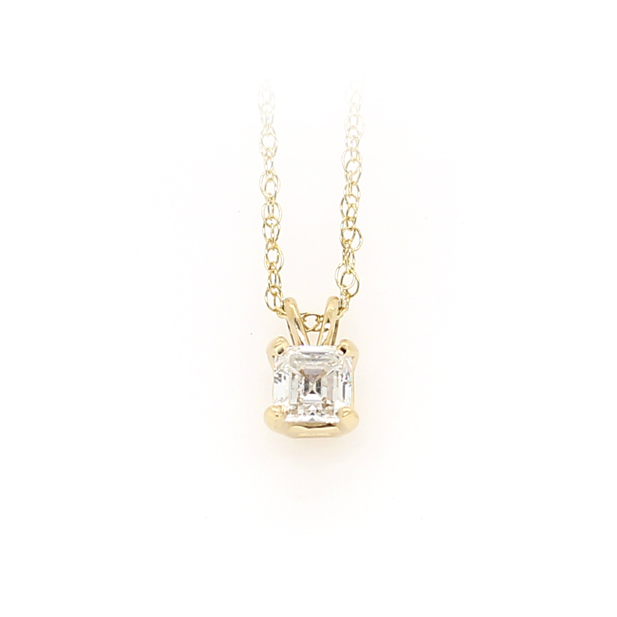 Estate 14 Karat Yellow Gold Diamond Emerald Cut Pendant Necklace