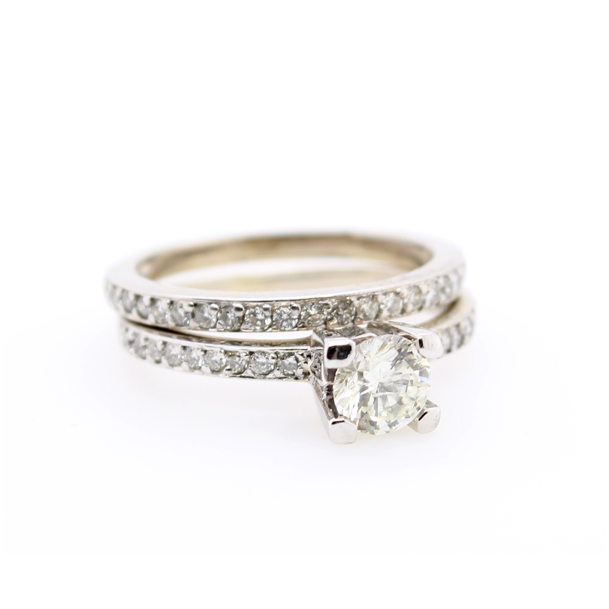Vintage 14 Karat White Gold Diamond Engagement Ring and Band Set