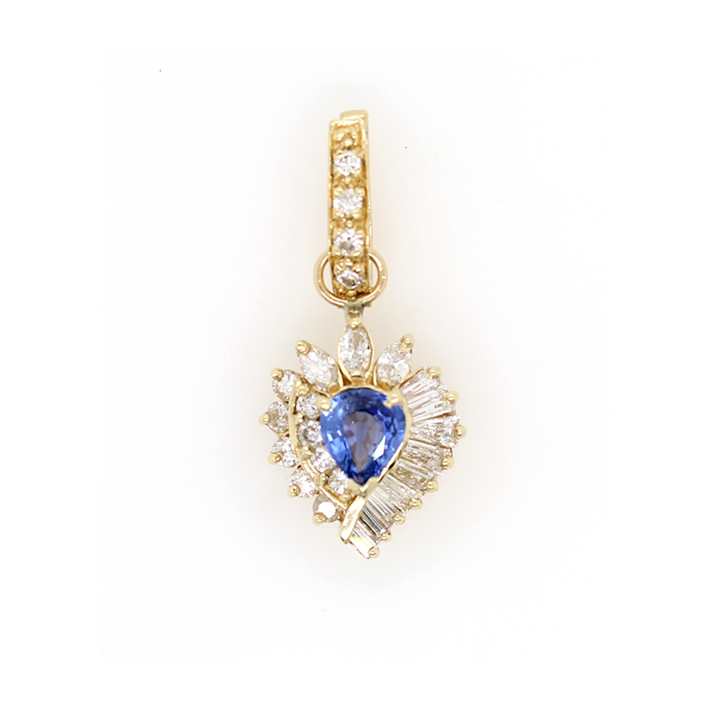 Vintage 14 Karat Yellow Gold Sapphire and Diamond Pendant