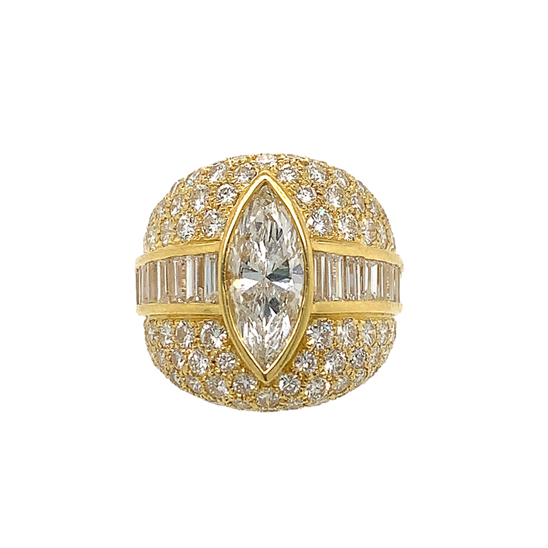 Vintage 18 Karat Yellow Gold Marquise Diamond Ring