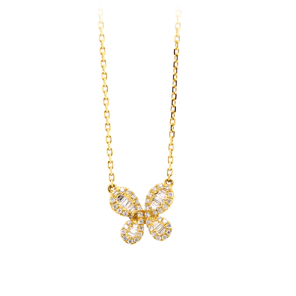 Estate 14 Karat Yellow Gold Diamond Butterfly Necklace