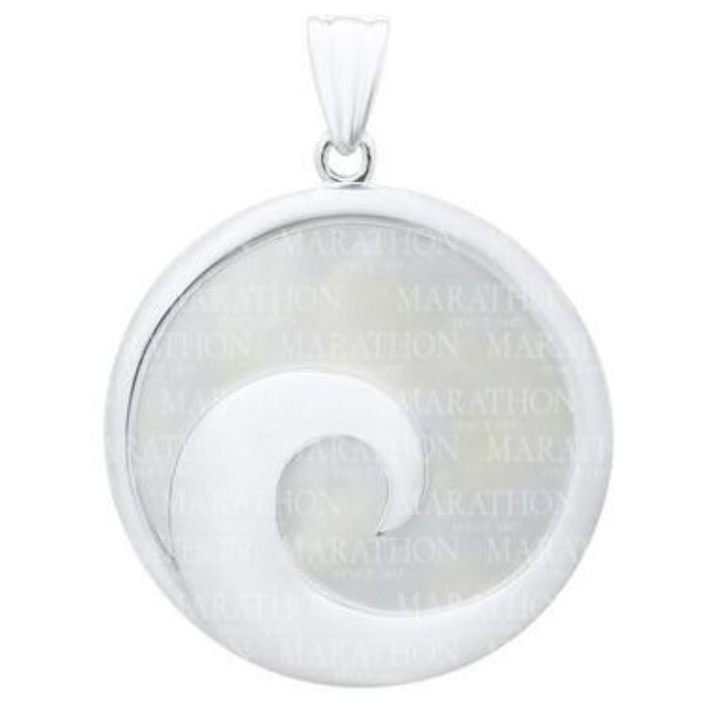 Sterling Silver Round Mother Of Pearl Disc Wave Pendant