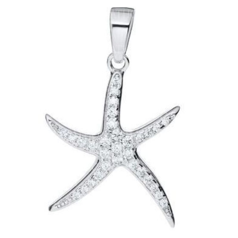 Sterling Silver Starfish Cz Pendant