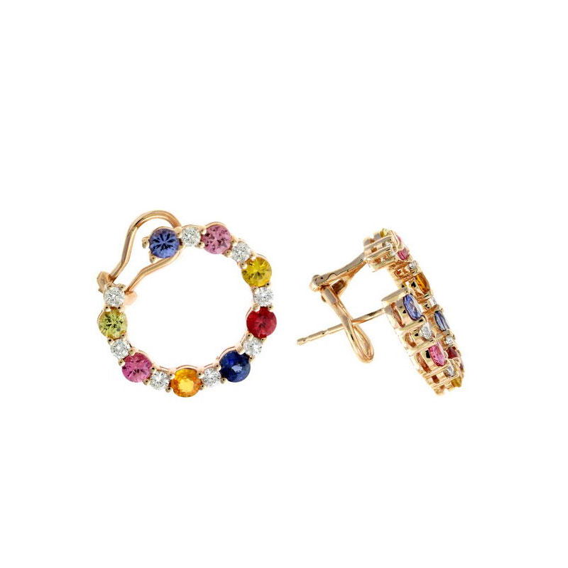 14 karat rose gold multi sapphire and diamond circle earring