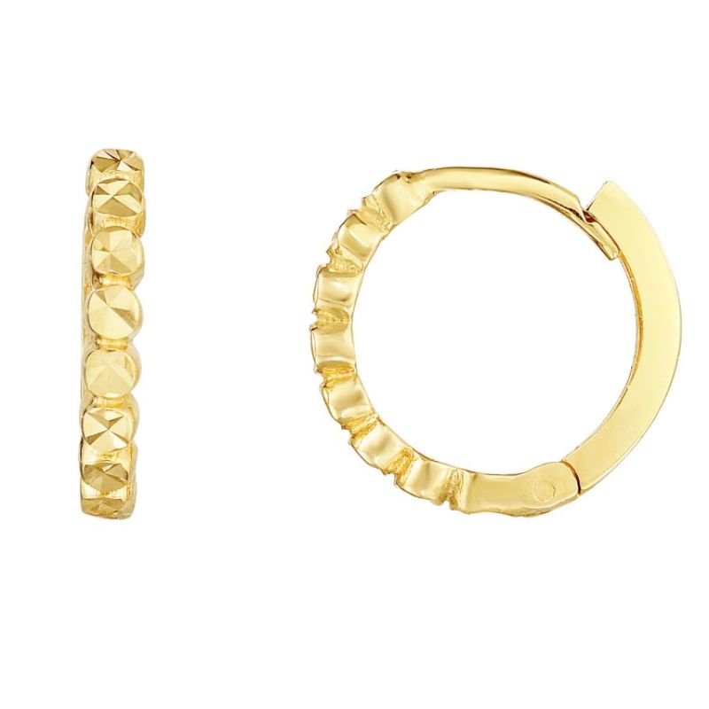 14 Karat Yellow Gold Round Diamond Cut Huggie Earring