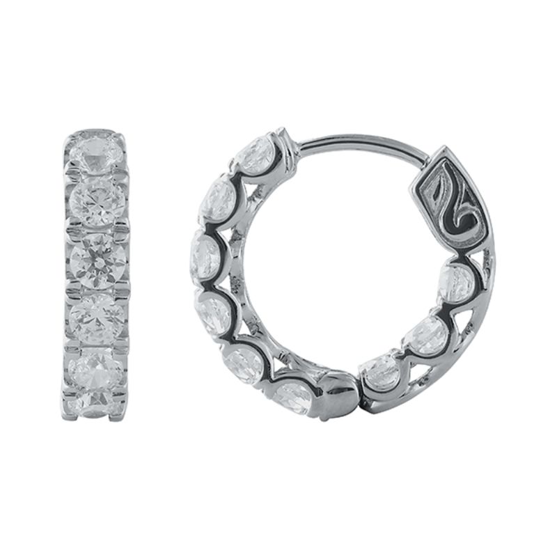 14 Karat White Gold Diamond Inside/Out Huggie Earrings In The 2.0 Carat Category