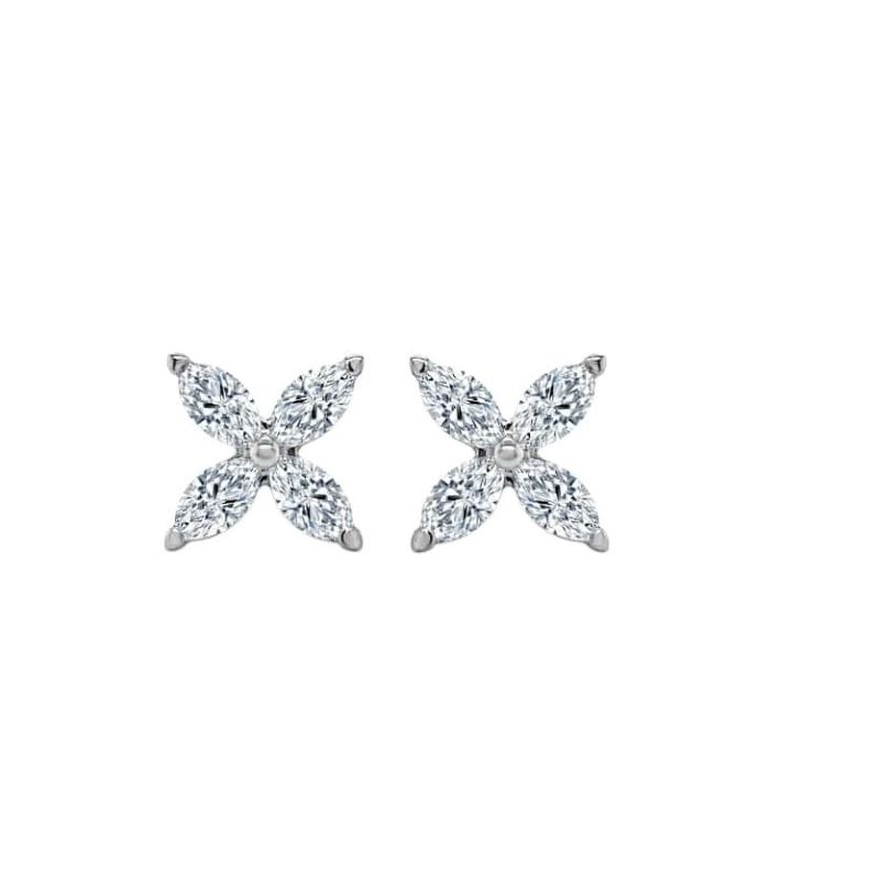 18 Karat White Gold Diamond Flower Shape Diamonds Earrings From The .25 Carat Category