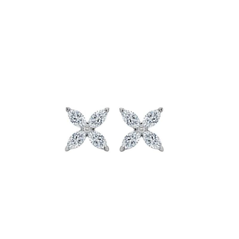 18 Karat White Gold Diamond Flower Shape Diamonds Earrings From The 33 Carat Category