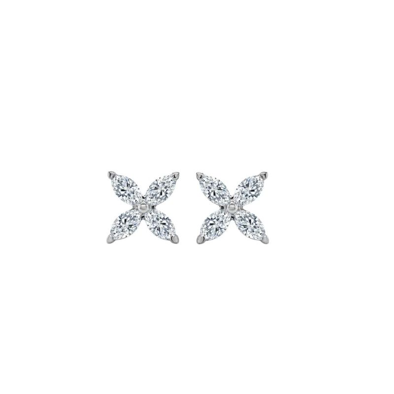 18 Karat White Gold Diamond Flower Shape Diamonds Earrings From The 1.0 Carat Category