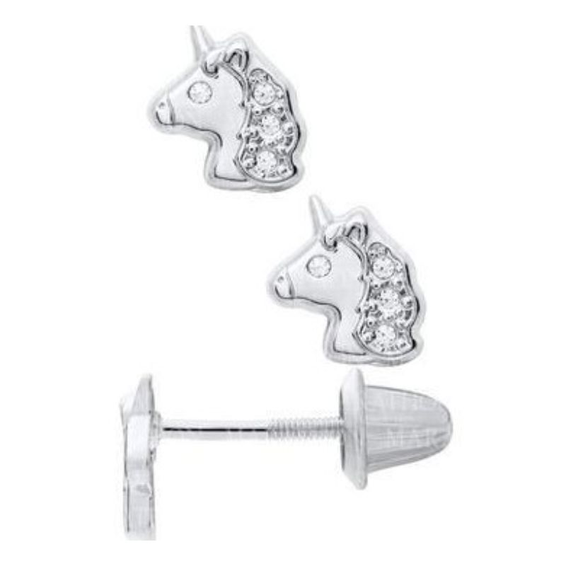 Sterling Silver Unicorn With 3 Cz Earrings
