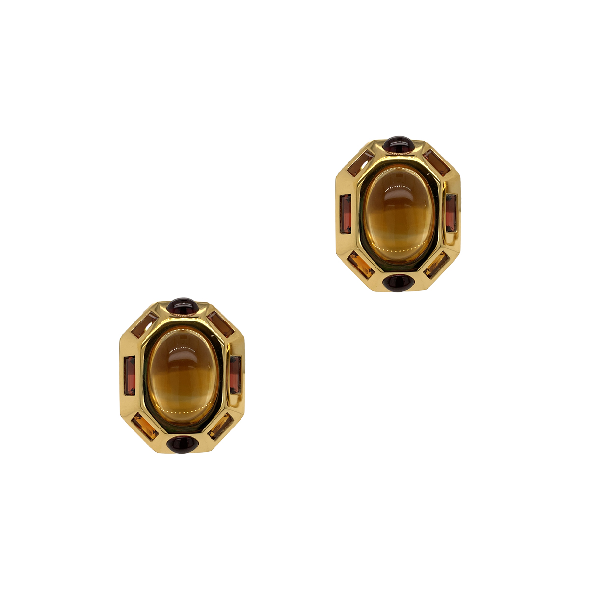 Vintage 18 Karat Yellow Gold Verdura Citrine and Rhodalite Garnet Clip On Earrings