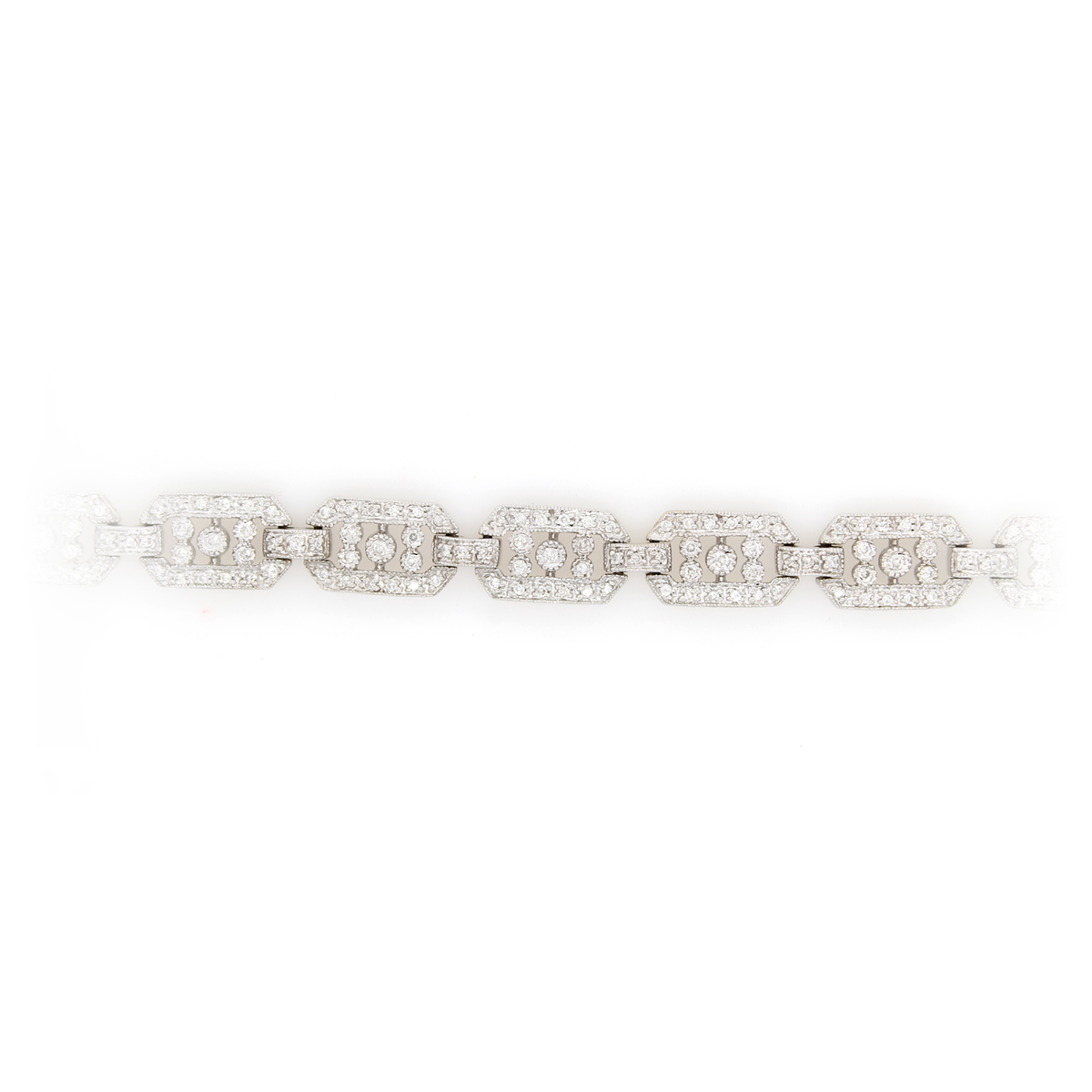 Vintage 14 Karat White Gold Rectangular Link Diamond Bracelet