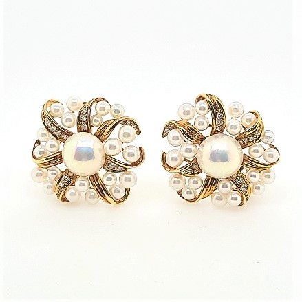 Vintage 18 Karat Yellow Gold Tiffany & Co Pearl and Diamond Clip On Earrings