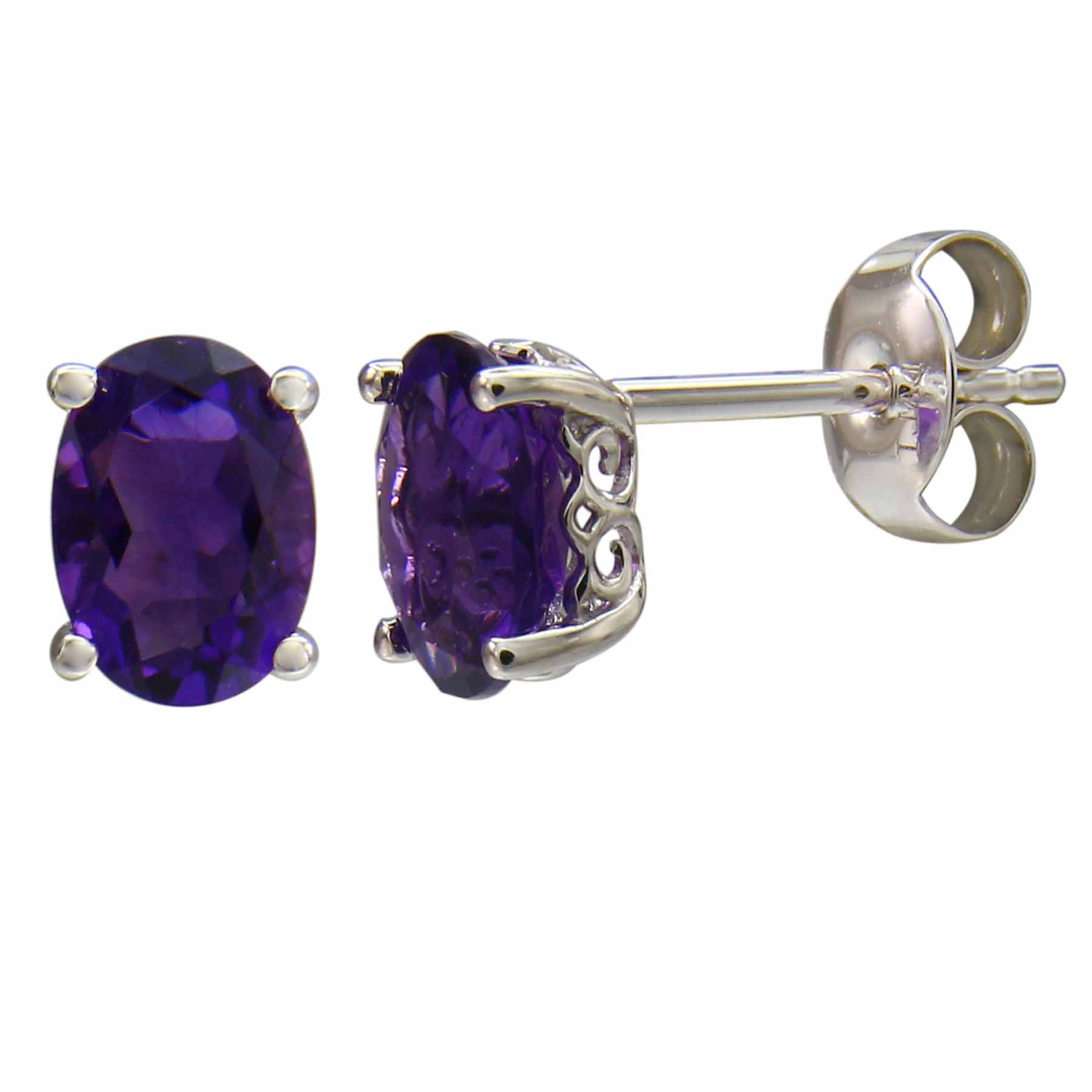Oval Amethyst February Birthstone Stud Earrings
