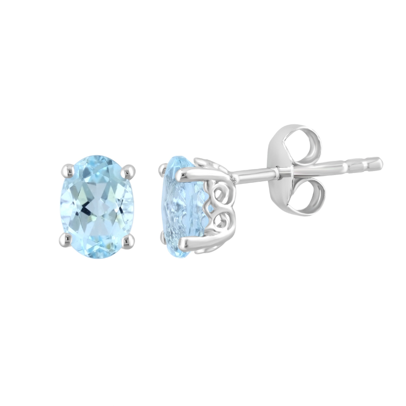 Oval Aquamarine March Birthstone Stud Earrings