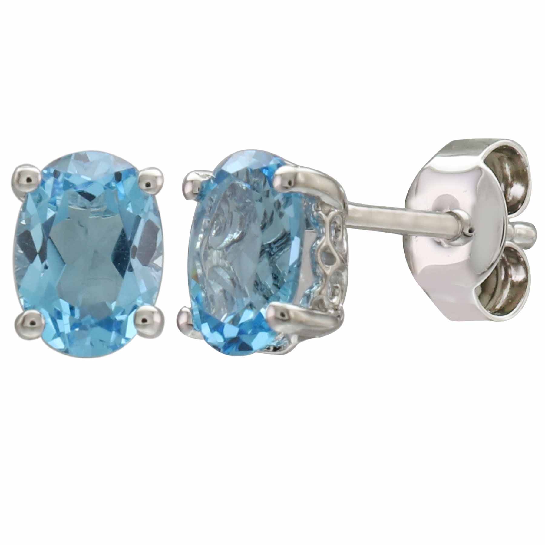 Oval Swiss Blue Topaz December Birthstone Stud Earrings