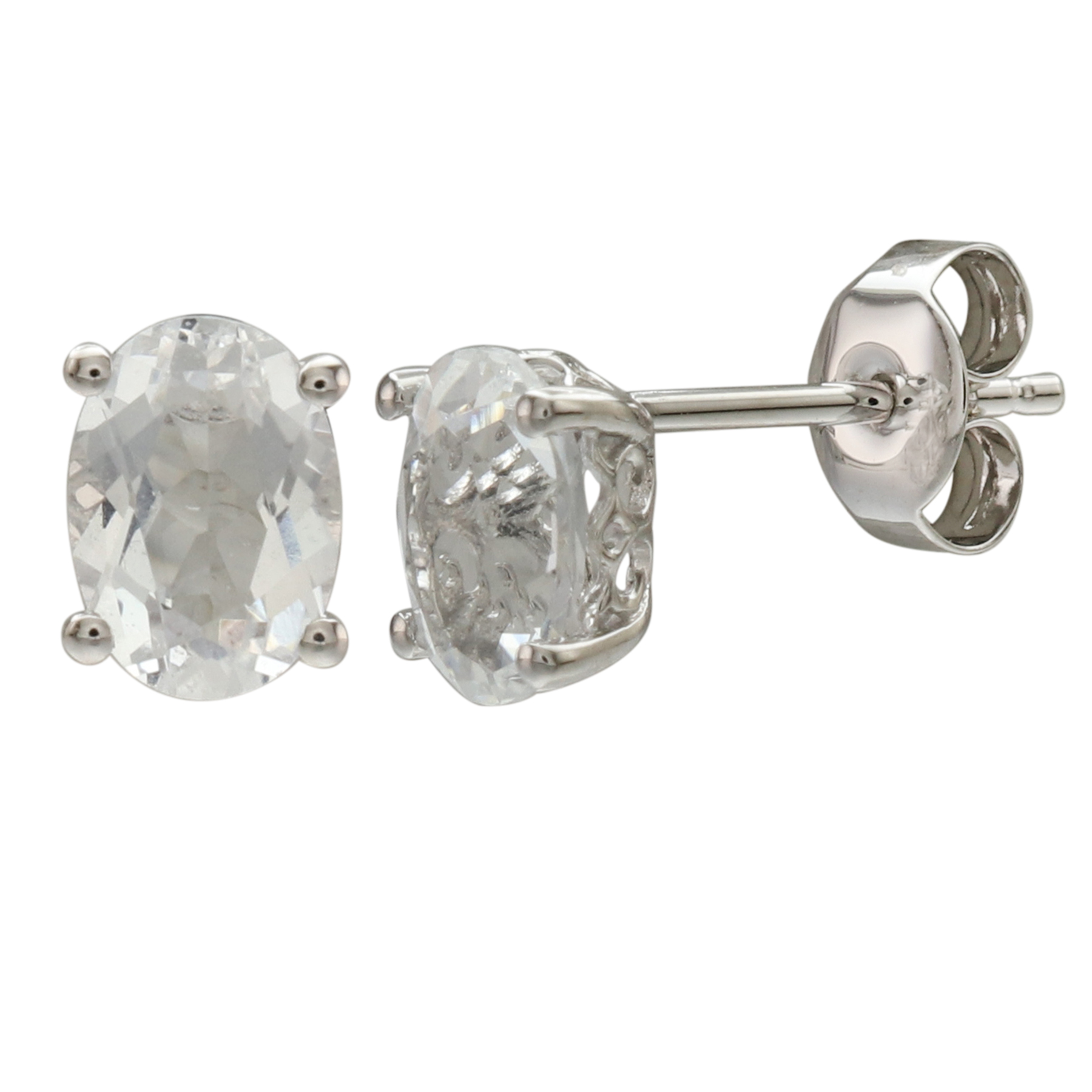 Oval White Topaz April Birthstone Stud Earrings