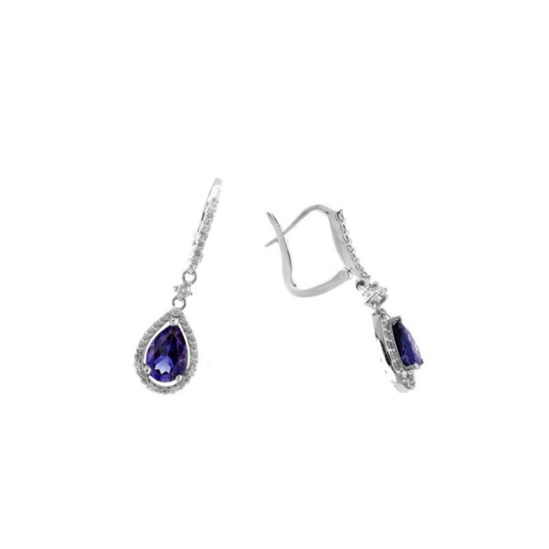 14 Karat White Gold Tanzanite And Diamond Dangle Earrings