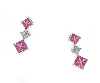 14 Karat Whit Gold Pink Sapphire And Diamond Drop Earrings