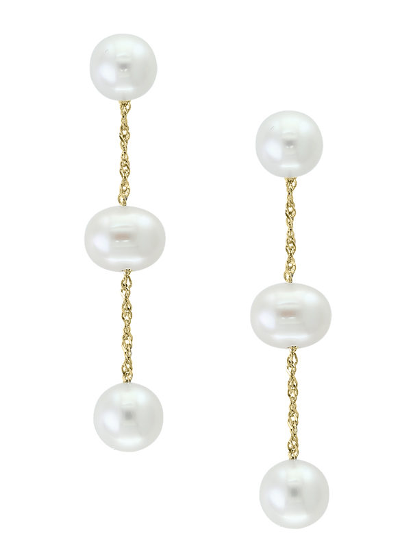 14 Karat Yellow Gold Pearl Dangle Earrings