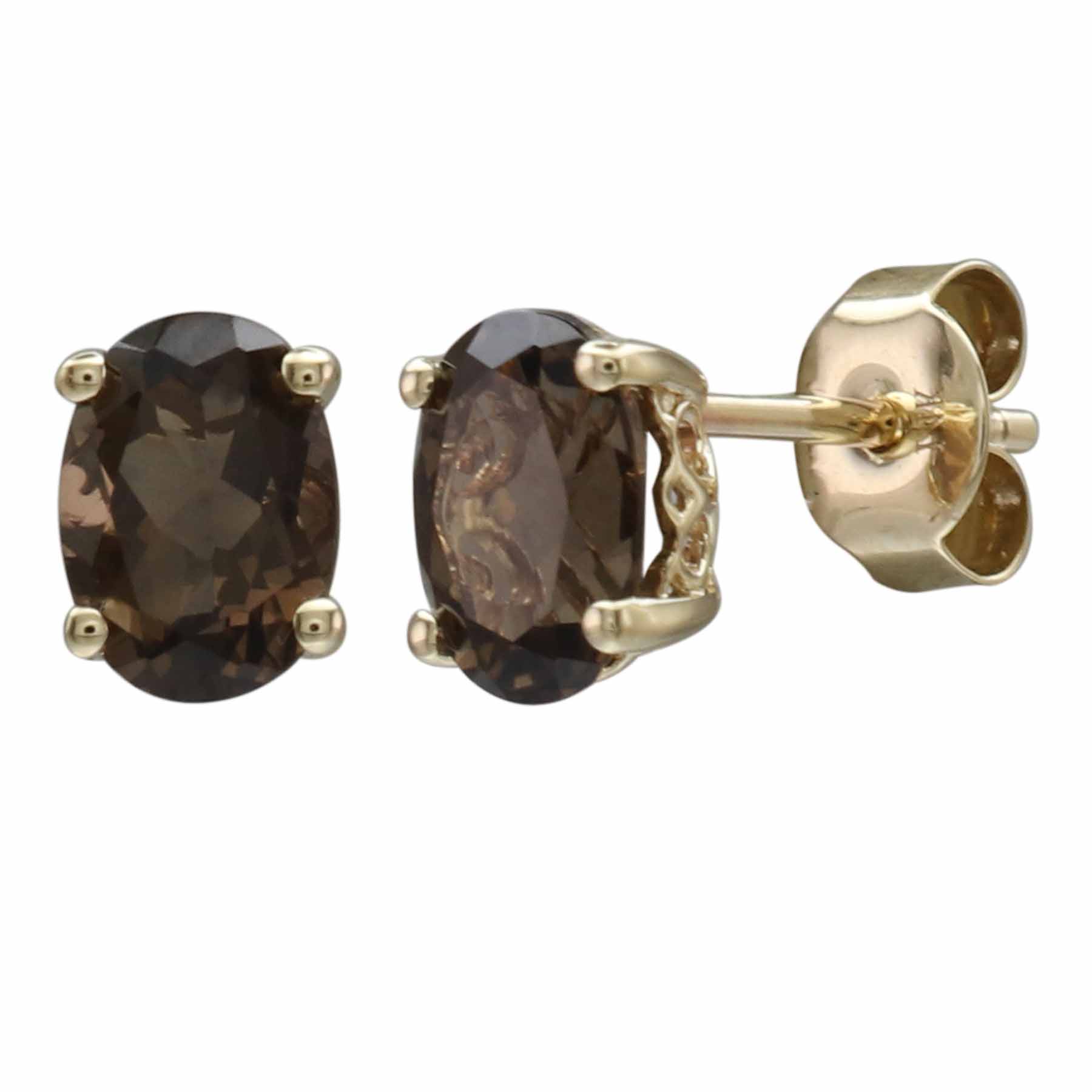 Oval Smoky Quartz June Birthstone Stud Earrings