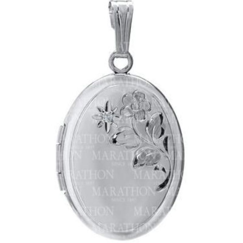 Sterling Silver Oval Diamond Engraved Locket