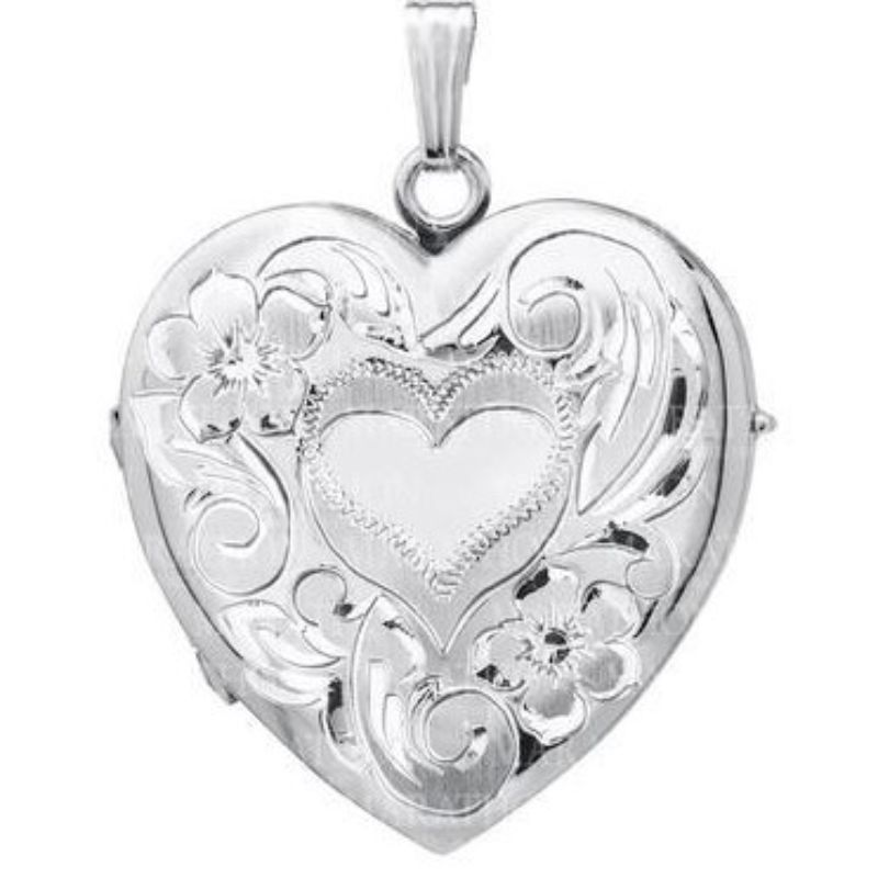 Sterling Silver Hand Engraved Heart Shaped Locket On A 20 Inch Chain