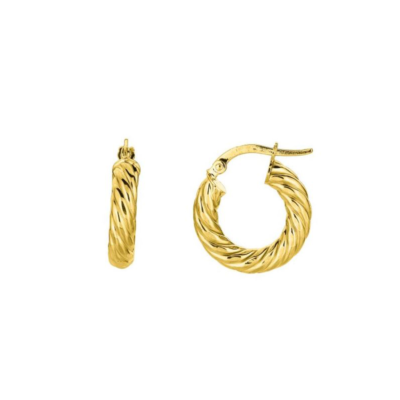 Royal Chain 14 Karat Yellow Gold Small Round Textured Hoop Earrings