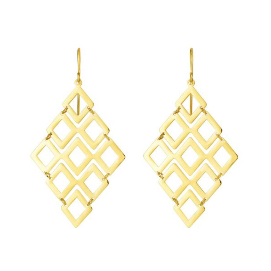 Royal Chain 14 Karat Yellow Gold Diamond Shaped Earrings
