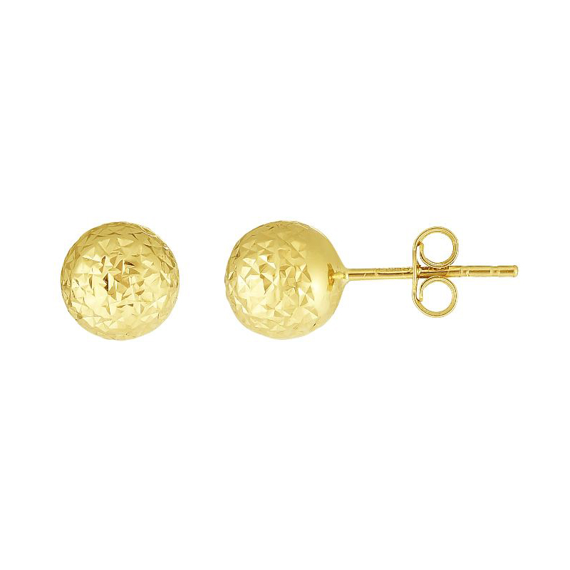 Royal Chain 14 Karat Yellow Gold Diamond Cut Ball Stud Earrings