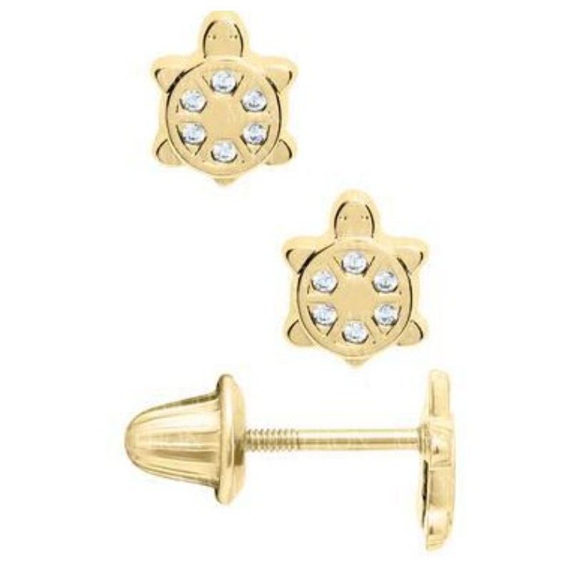 14 Karat Yellow Gold Turtle Cz  Earrings