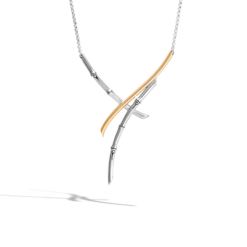 John Hardy Bamboo Gold & Silver Overlapping Branch Necklace.