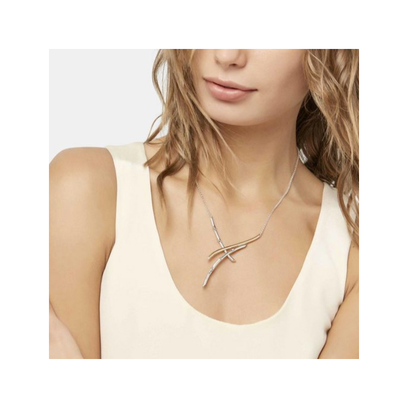 John Hardy 18 karat yellow gold & silver bamboo pendant necklace suspended on a sterling silver round link chain measuring 18