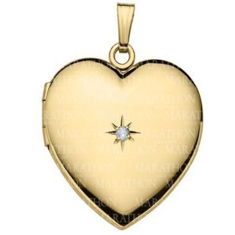 14 Karat Yellow Gold Diamond Heart Locket