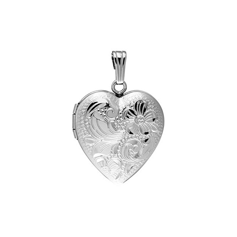 Sterling Silver Engraved Heart Locket Suspended On An 18 Wheat